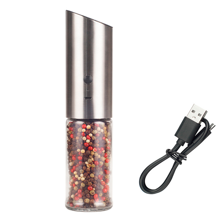 Электрическая USB мельница для соли и перца из нержавеющей стали, набор мельниц, бутылка со светодиодной подсветкой