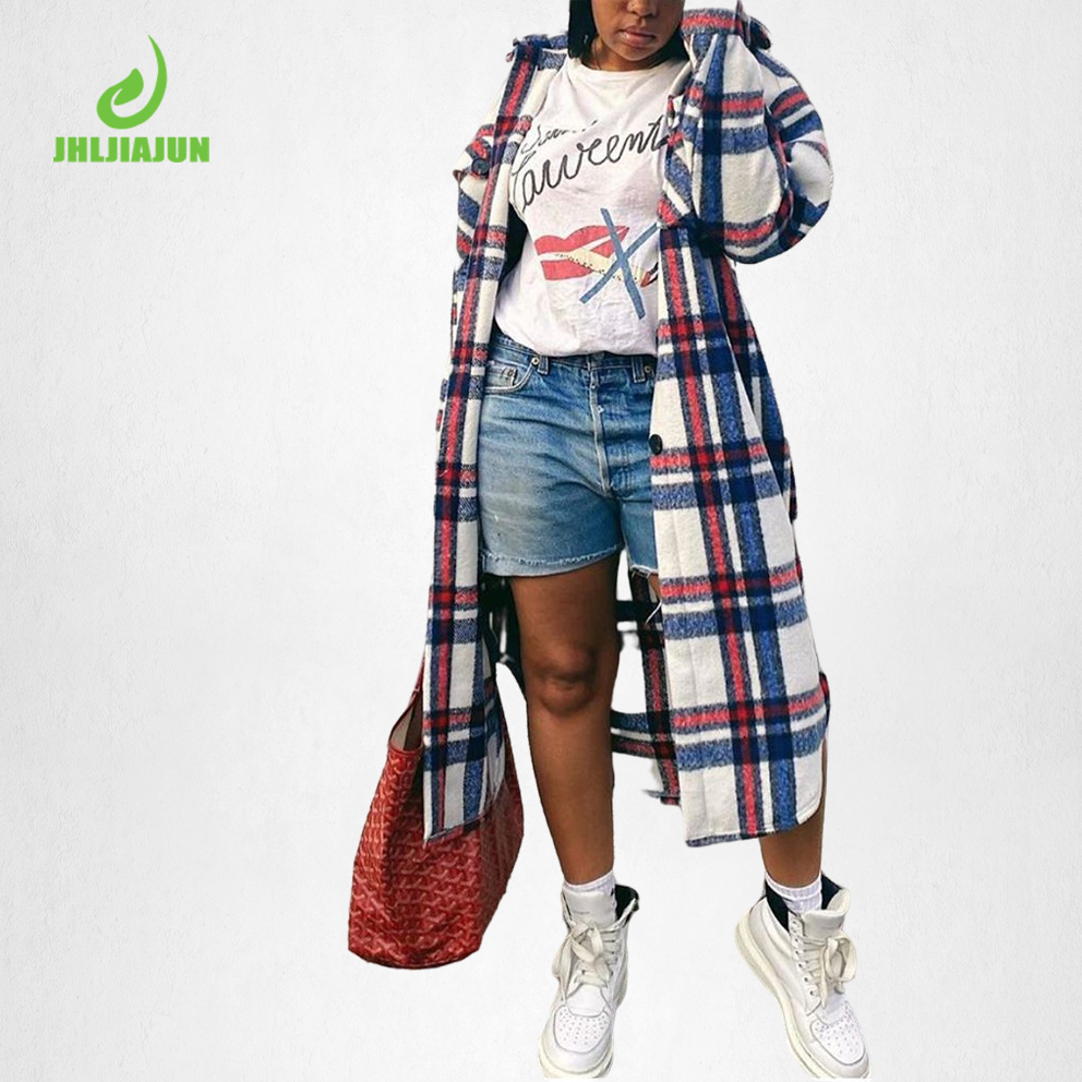 XMJHL Wholesale boutique new arrival 2021 ladies plaid long shirt jacket ladies autumn clothes