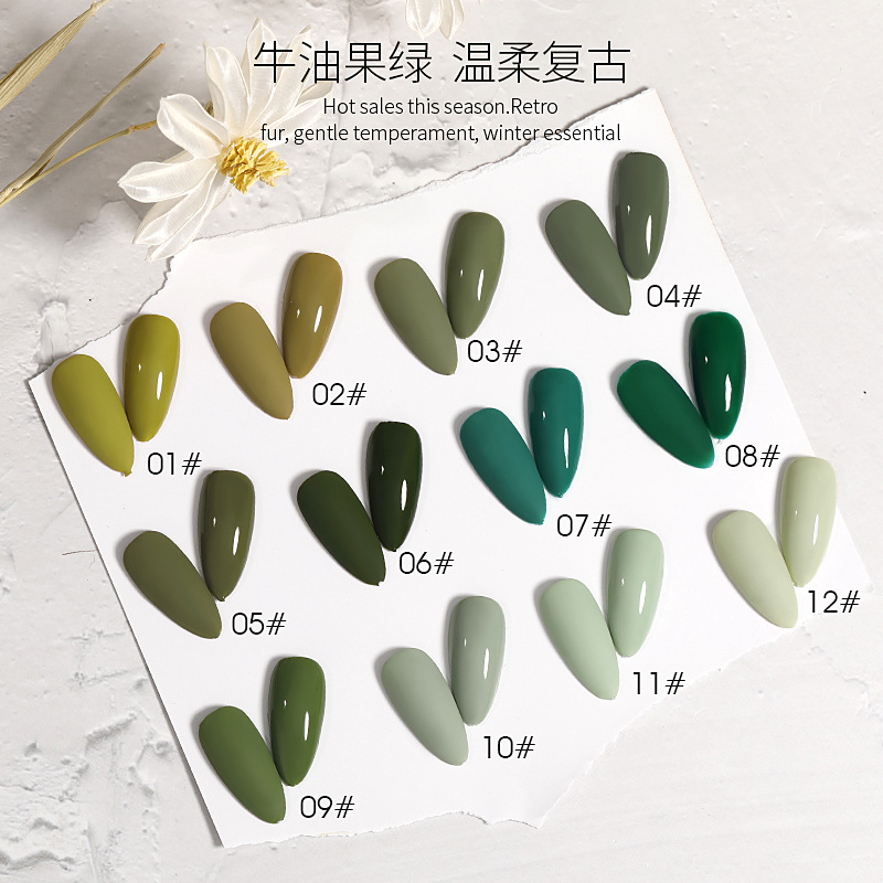 Little Luck hot selling high quality color gel uv gel polish 15ml Avocado green nail polish solid color
