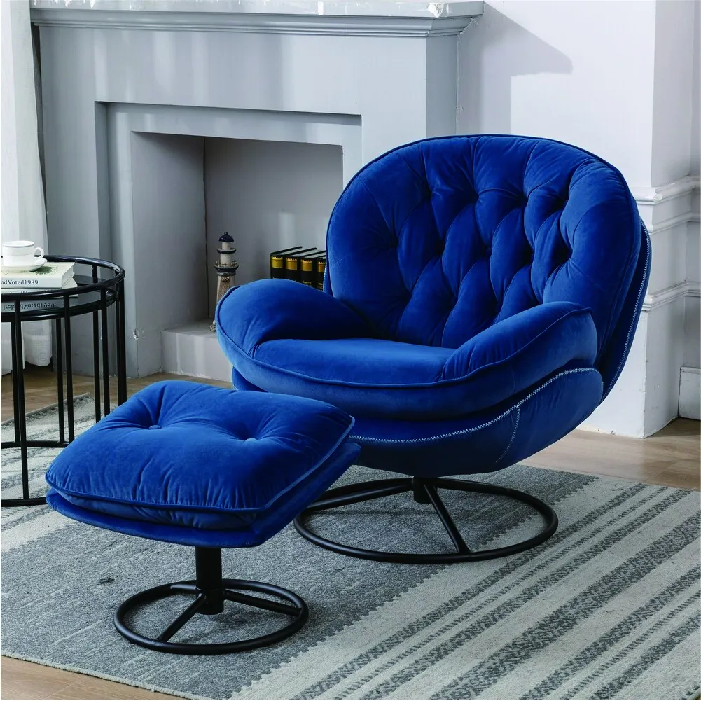 SANS Velvet Swivel Accent Chair Leisure Lounge Chair Recliner with Ottoman Living Room