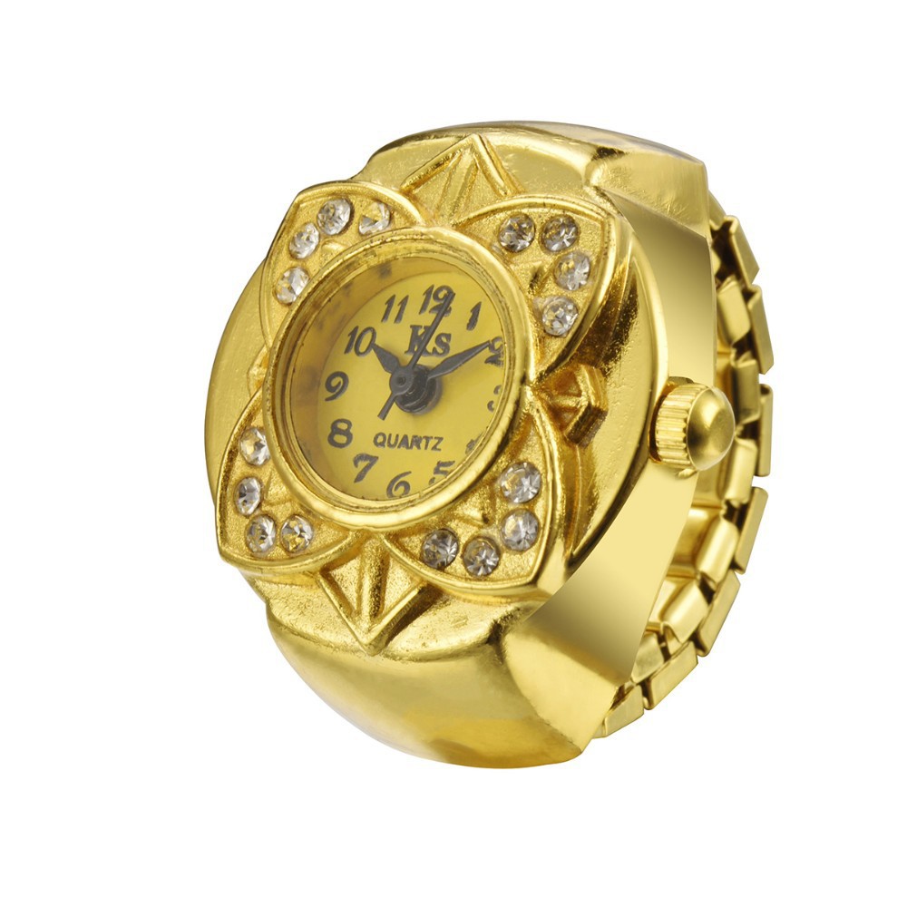 Factory Wholesale Price Fashion Women Digital Watches Couple Vintage Gold Plated Diamond Ring Watch
