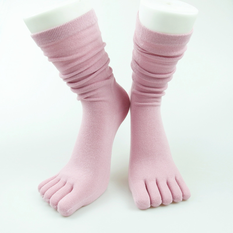 Wholesale slouch socks for women long tube five fingers toe socks spring autumn cotton harajuku solid color calf slouch socks