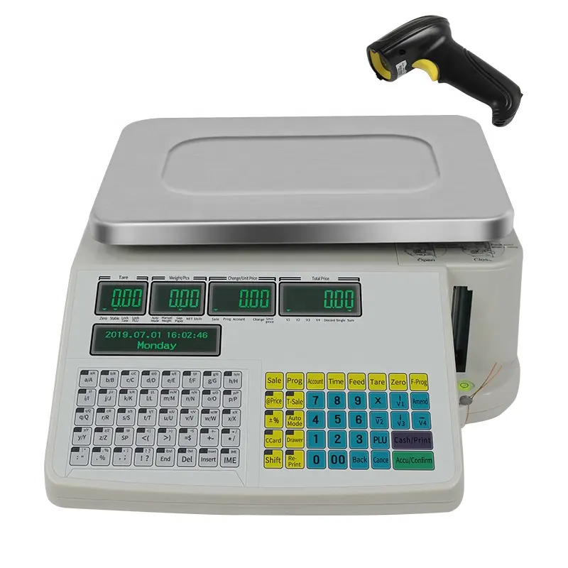 30 KG Supermarket Label Printing Scale Cash Register Scale with Bar Code Reader