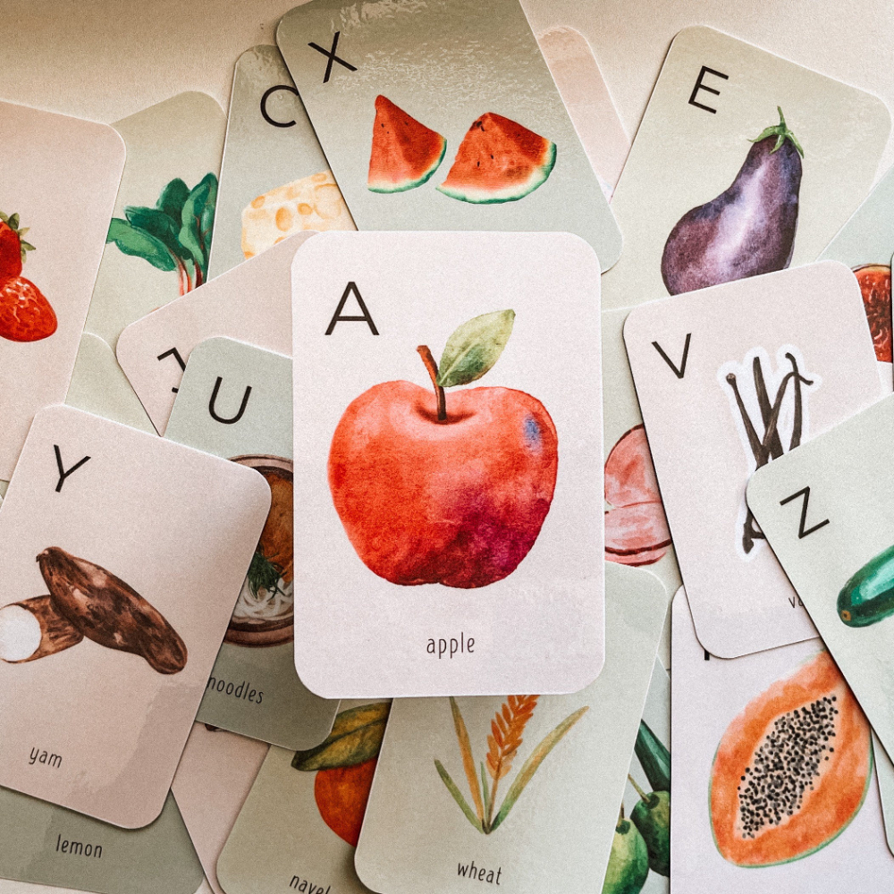 Watercolor Abc Food Flashcard Toddler Flash Cards Talking Flash Cards For Toddlers