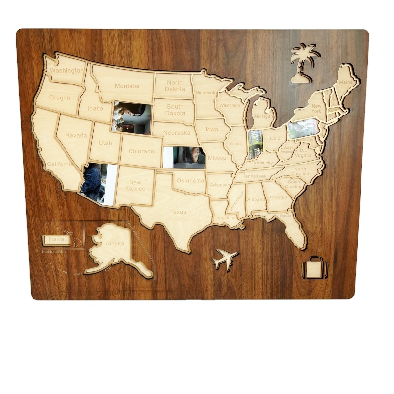 OEM Customized Any National 3D Map Meaningful furniture artwork World Map Gift Footprint photos diy fill wooden maps