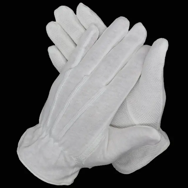 Womens Anti Non Slip Waiter Funeral Driving PVC Dotted Cotton Hand Gloves