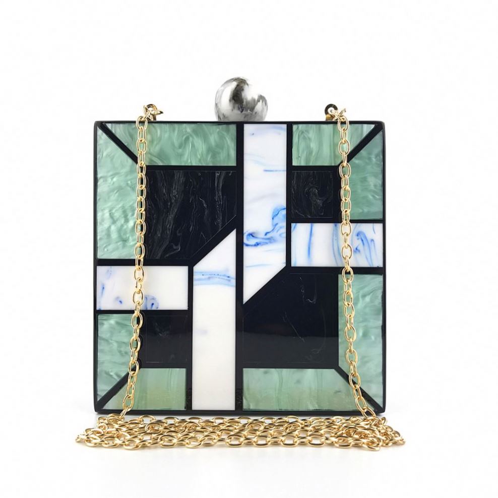 2021 New Acrylic Bridal Bag Purse Acrylic Ladies Clutch Evening Bag Square Ink Marble