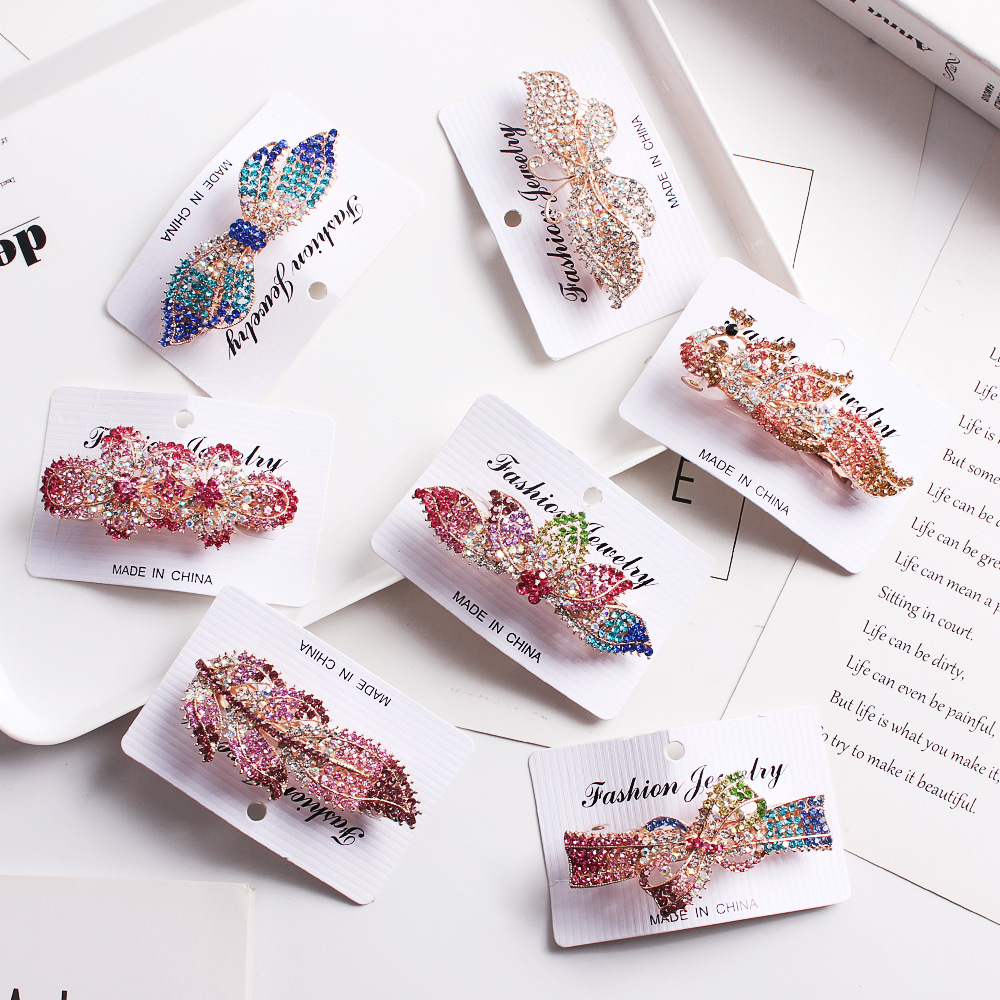 2021 Glitter and crystal barrette elegant style Elegant women colorful metal spring steel hair clip with crystal flowers