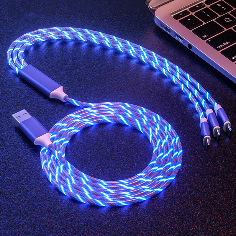 Чехол для мобильного телефона с разъемом Micro usb Type-C для светодиодные светящиеся мульти-функциональное зарядное устройство 3 в 1 взаимный обмен данными между компьютером и периферийными устройствами зарядный кабель для передачи данных для iPhone 12 1