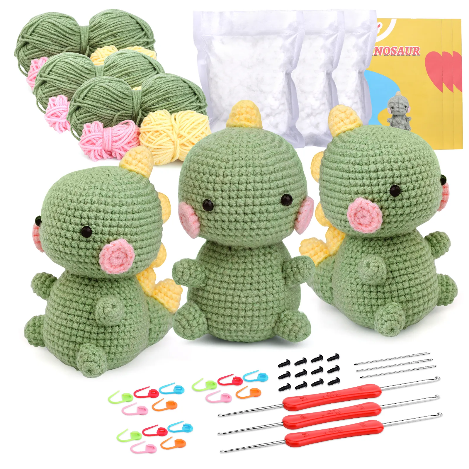 High Quality Beginner Crochet Kit Cute Dinosaur Hand Knitting Crafts Crochet Kit Woobles
