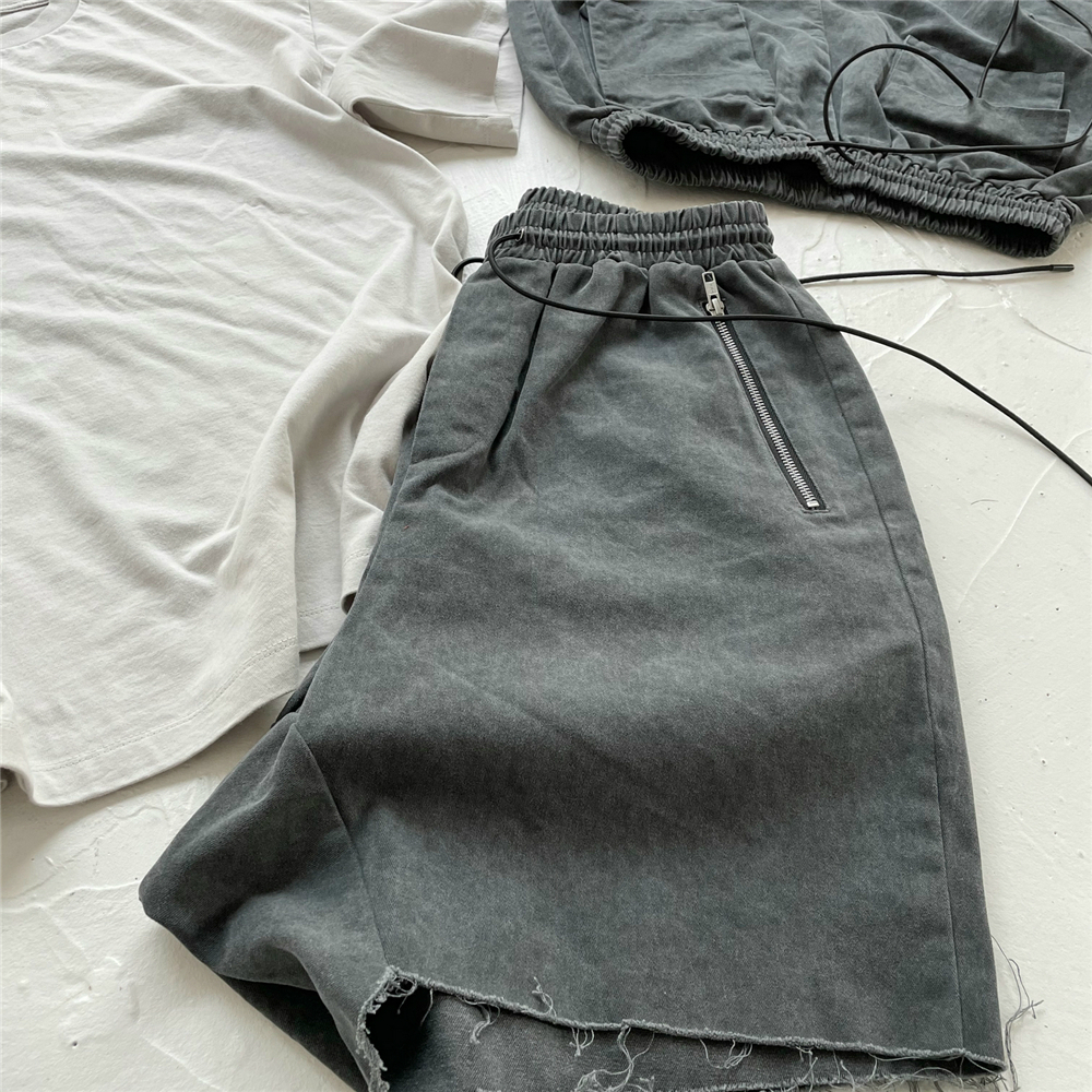 custom Best Quality Vintage acid washed Sweat Shorts Loose Fit Zipped Pocket Jogger men shorts