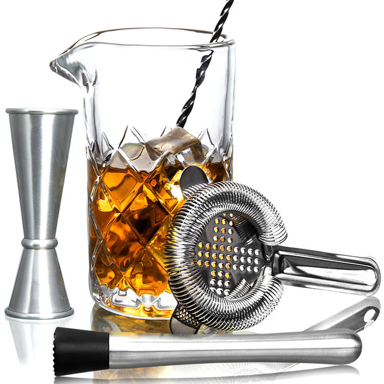 Professional Barware Tools Bartender Kit Bar Accessories Jigger Cocktail Shaker Set Wooden Stand Stainless Steel Customized Logo