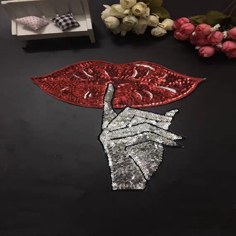 Новые серебряные патчи с красными губами для глажки, патчи с блестками для цветов, патчи с блестками и вышивка, аппликации для шитья своими руками