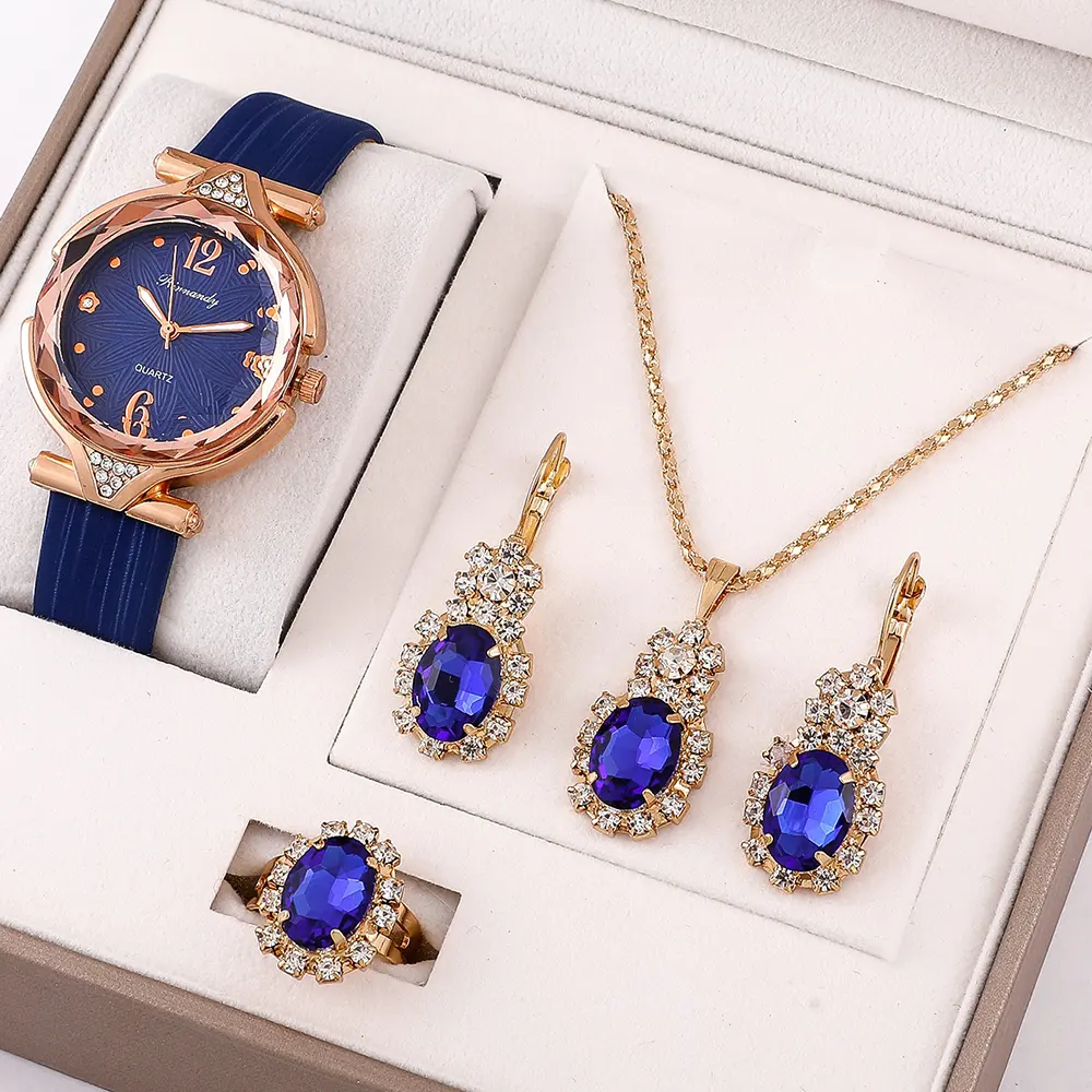 Роскошные женские часы и комплект из 4 шт. ювелирных изделий, Модный женский комплект часов для женщин