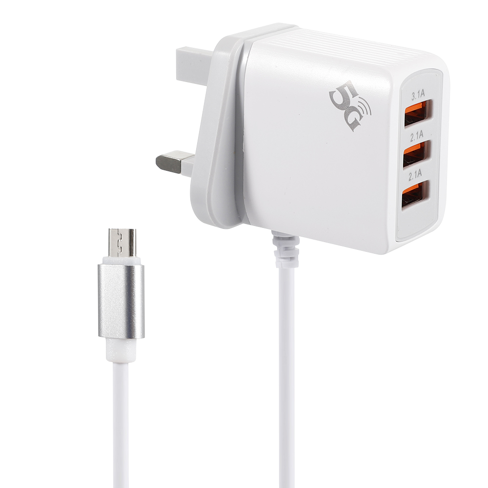 Дорожный адаптер 3usb с микро кабелем 5V2.4A для быстрого зарядного устройства штепсельная вилка европейского стандарта Великобритании