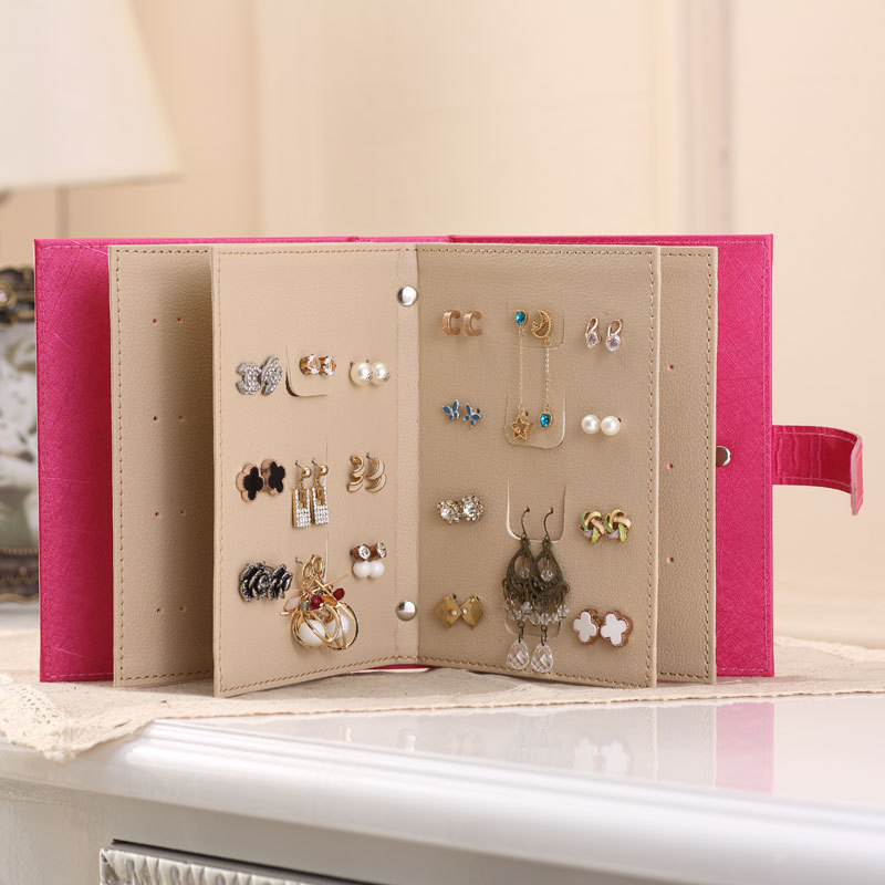FORTE hot sale Portable Women Fashion Leather Jewelry Book Storage Bag Stud Earrings Collection Box Storage Accessories
