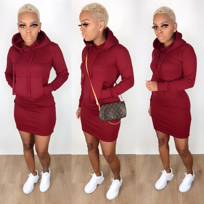 2019 новый дизайн зима женщин soild цвет с длинным рукавом hoodie Повседневная мини платье