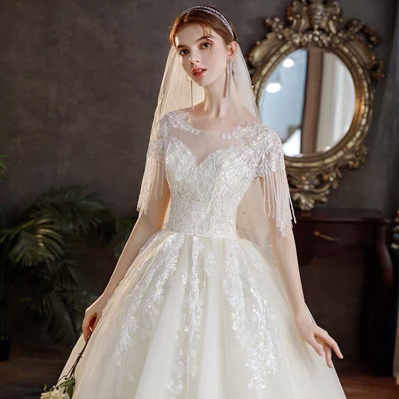 W231 Fashion Brides O Neck Wedding Dresses Marriage Short Sleeves Wedding Gown