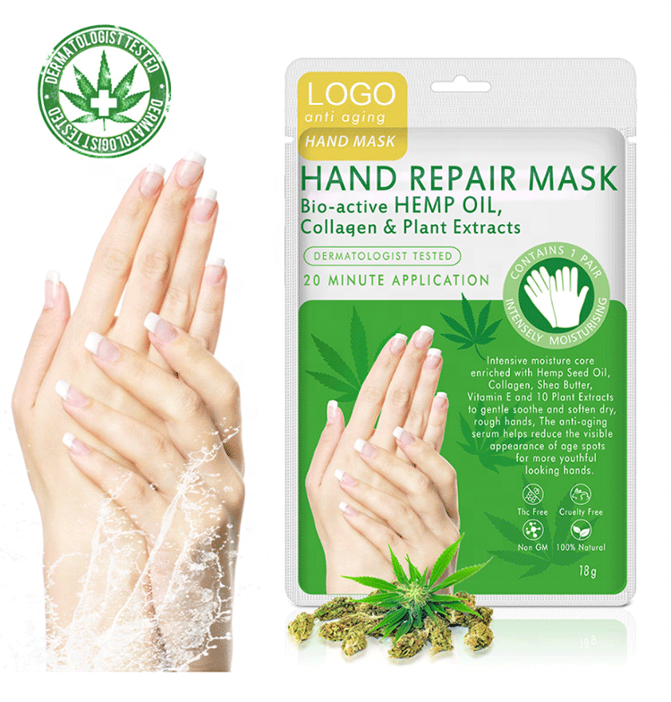 Wholesale Organic Moisturizing Hemp Seed Oil Hand Sheet Mask Whitening Anti Aging Collagen Hand Mask Glove