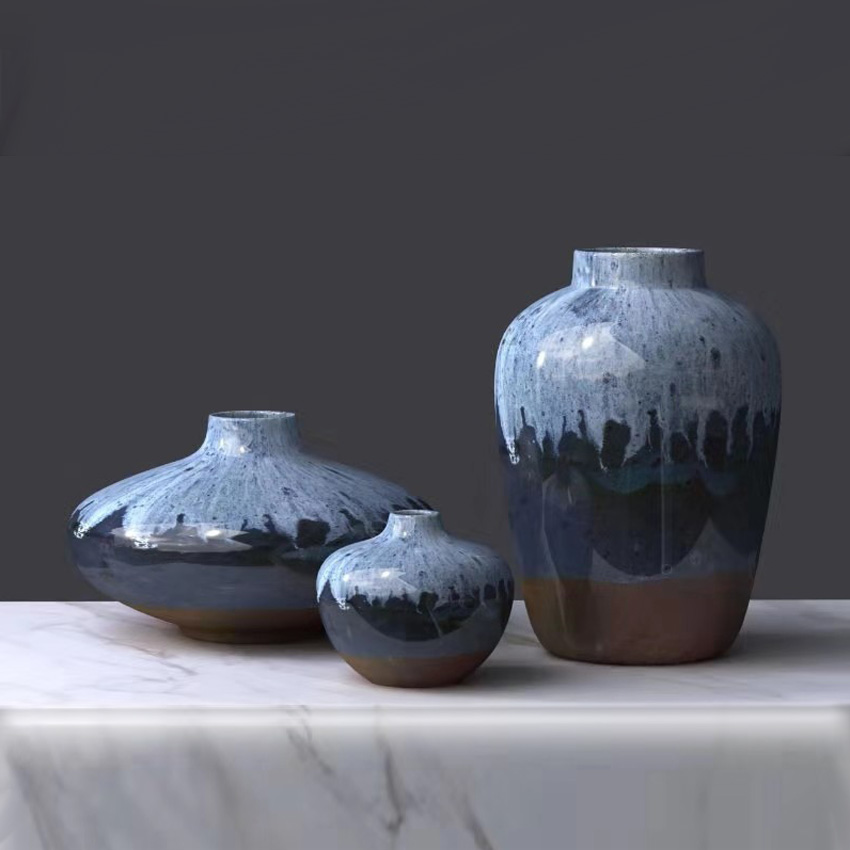 Circular Home Decorative Chinese Ceramic Blue And White Flower Vase