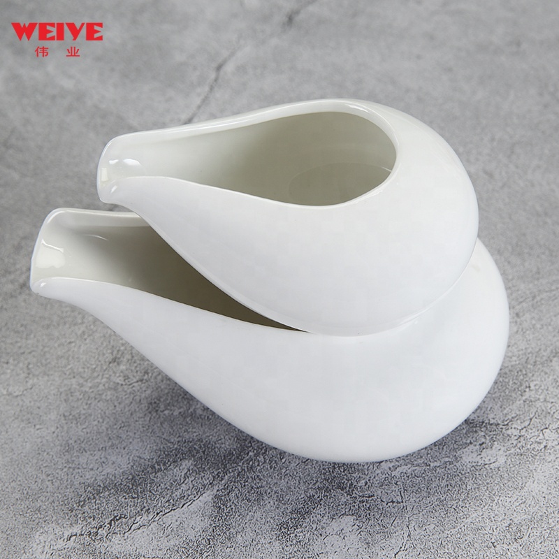 Weiye unique water drop shape porcelain kitchen used gravy jug cream boat milk jug for restaurant and hotel serving &A1236/A1237