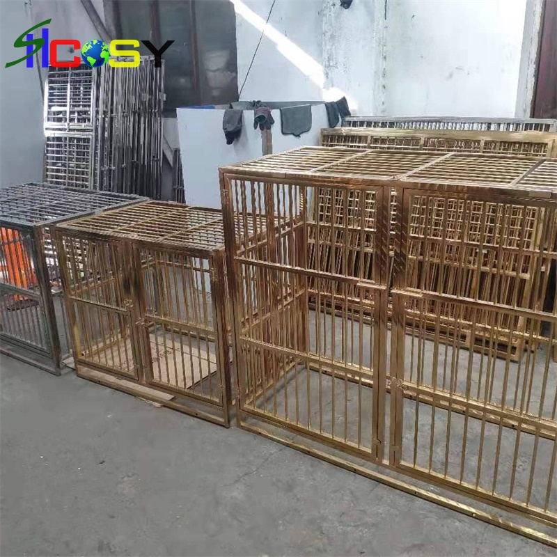 Размер L 108X75X98cm горячая Распродажа Золотая клетка для собак из нержавеющей стали Однослойная двойная дверь