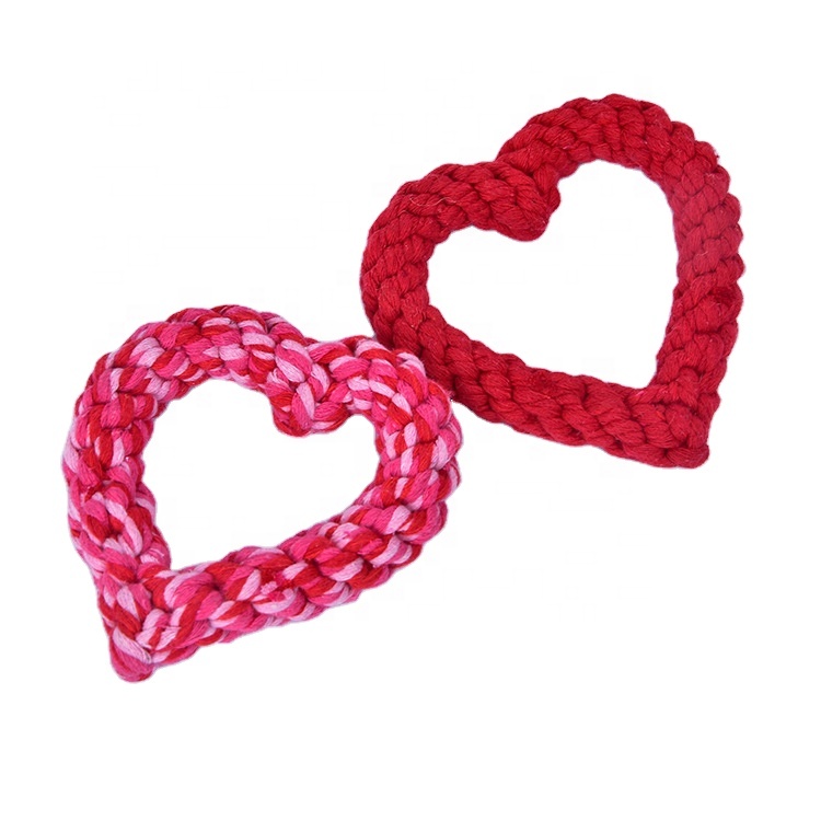 Popular Pet dog molars teeth cleaning toys cotton rope Love shape pet interactive toys Dog training wholesale