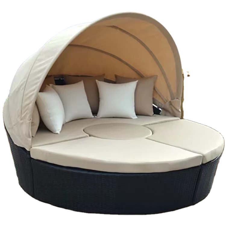 Hot Sale Rattan Sunbed Round Lounger Waterproof Beach Chair Garden Sets Furniture Outdoor