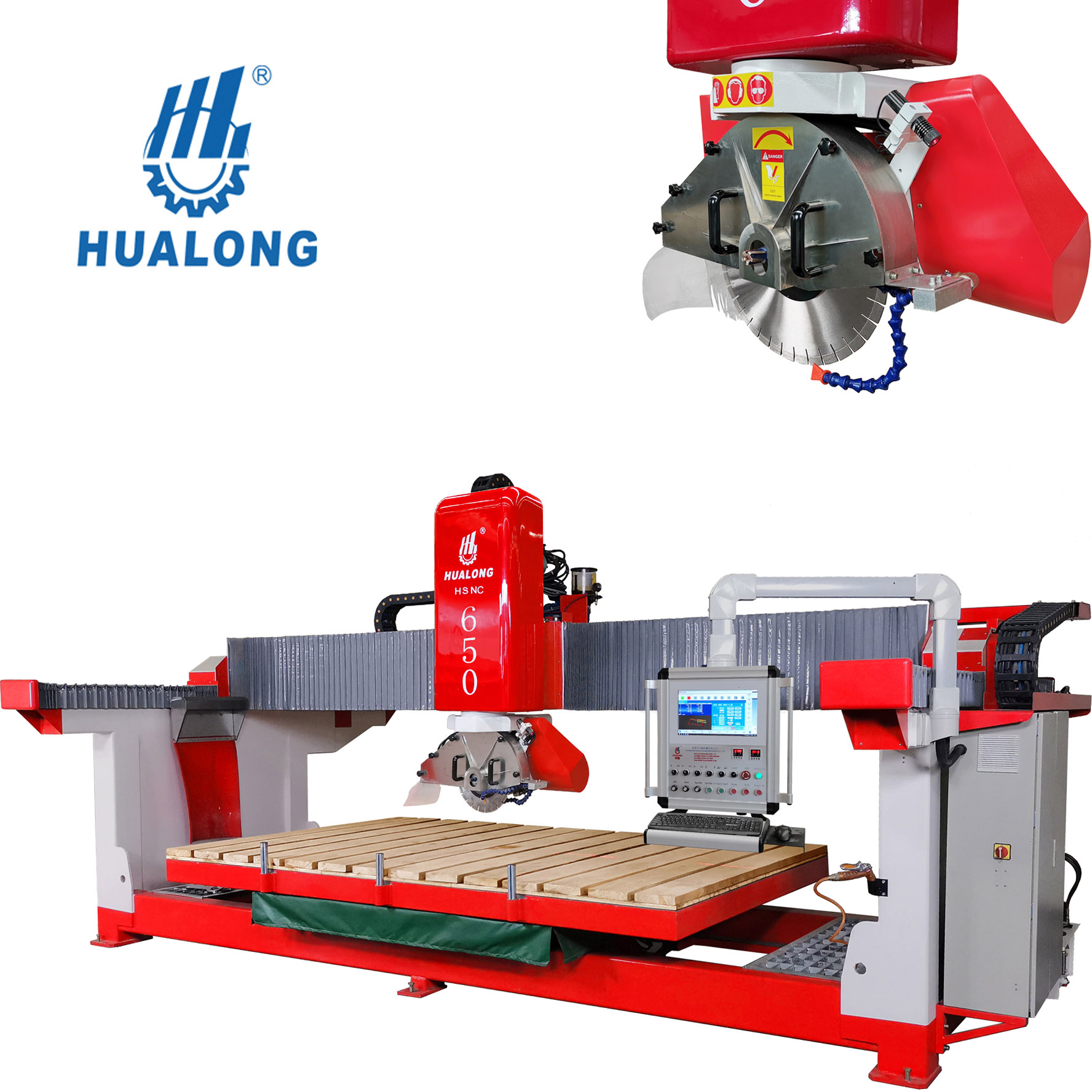 HUALONG machinery HSNC-650 data control Automatic Bridge Stone Cutting Saw for granite marble quartz slab processing