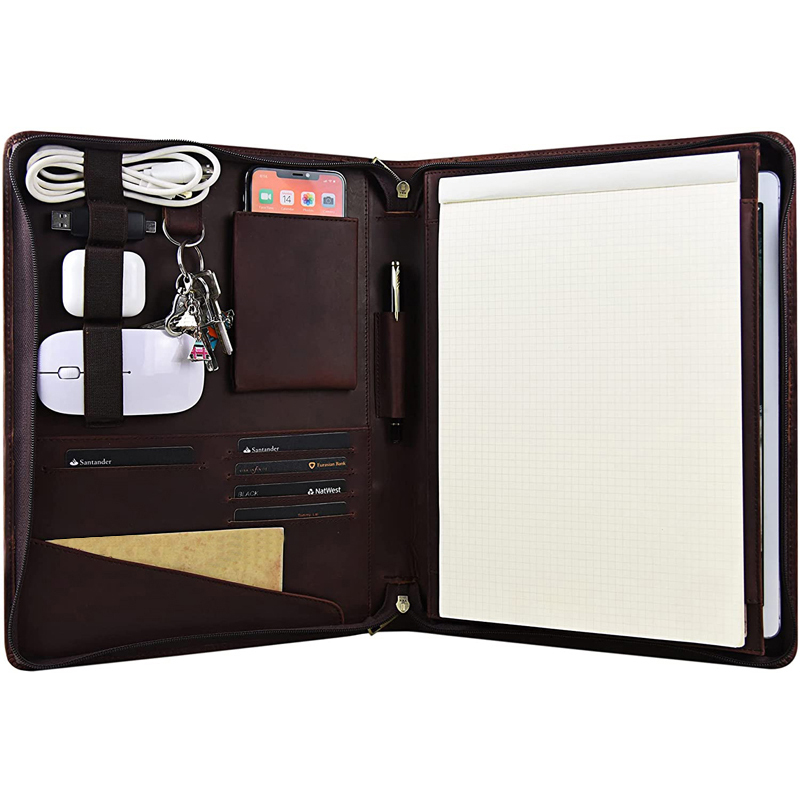Custom Genuine Leather Business Portfolio Handmade Documents Storage Cases personalized business organizer Large notepad holder