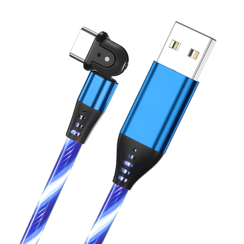 180 Degree LED Luminous USB Data Cable 3A Type C Fast Charging Cable for Huawei Samsung Mobile Phone Charger Cable