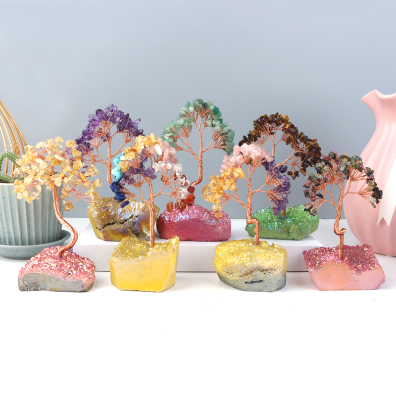 Настраиваемый Цветной Ангел Aura Clear Quartz Cluster Base Crystal Life Tree