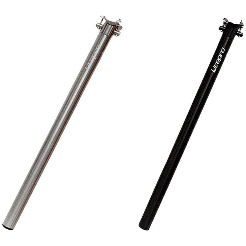 2x Litepro Folding Bike Seat Post Aluminum Alloy Ultra-Light Bike Seat Post 33.9X600mm for Brompton Titanium & Black