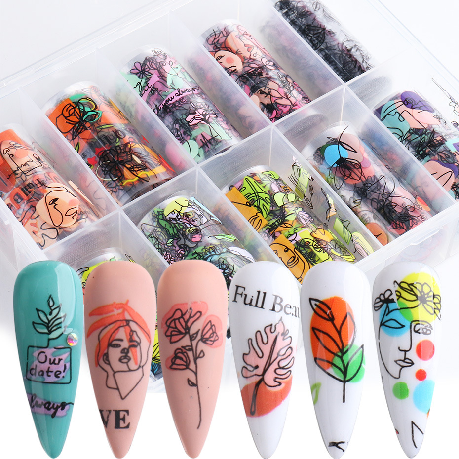 New Nail Stickers INS Styles Abstract Character Series Geometric Simple Lines Facial Nail Foils
