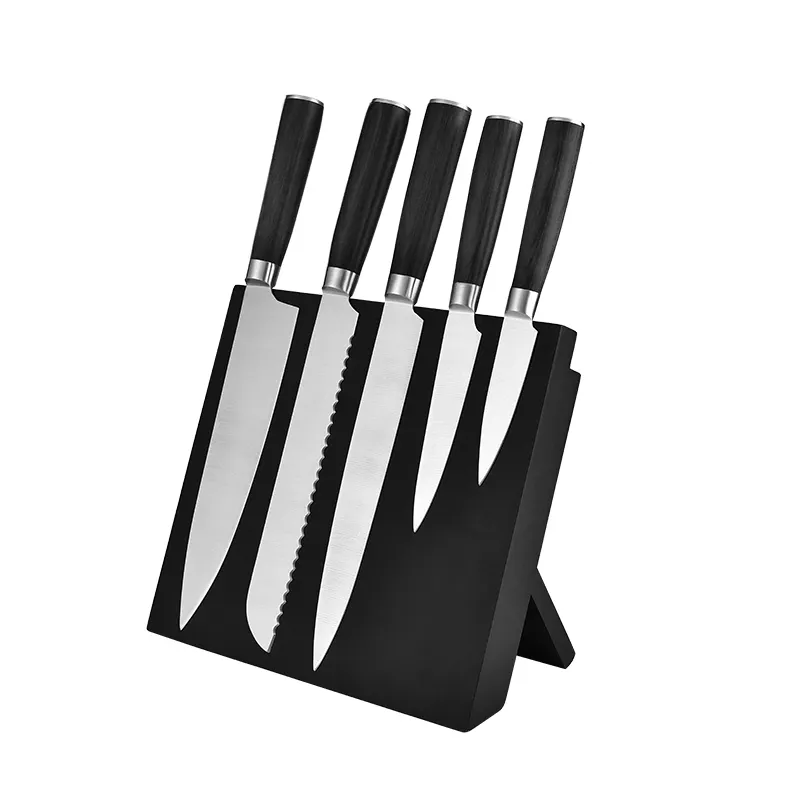 6PCS Stainless Steel Kitchen Forged Chef Knife Set with Magnet Knife Block and Pakka Wood Handle Kitchen Knives Set