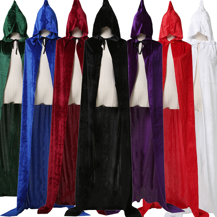 Optional Death Cloak Satin Hooded Long Cape Witch Halloween Clothes For Adult Kids