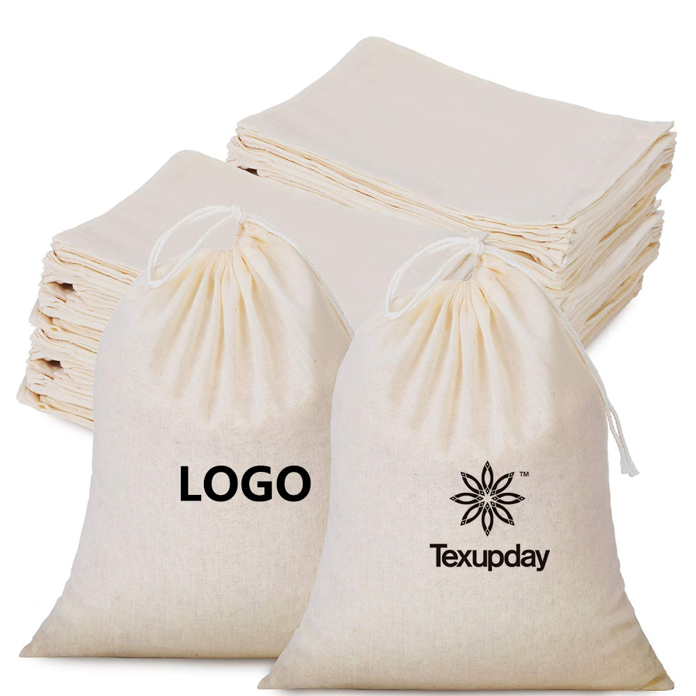 Wholesale Custom String Organic Cotton Muslin Drawstring Pouch Bags