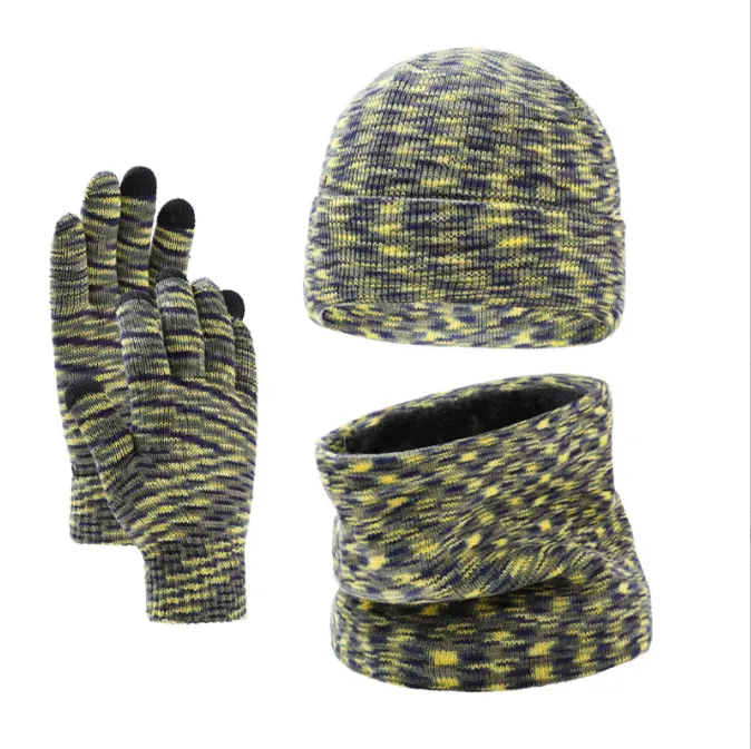 Трикотажный плюшевый пуловер шапка перчатки шарф комплект из трех предметов