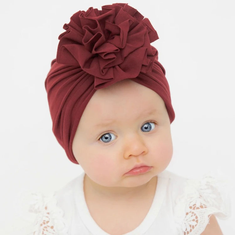 New European And American Children Fold Flower Knitted Cotton Tire Cute Hat Floppy Hat Baby Hat Newborn