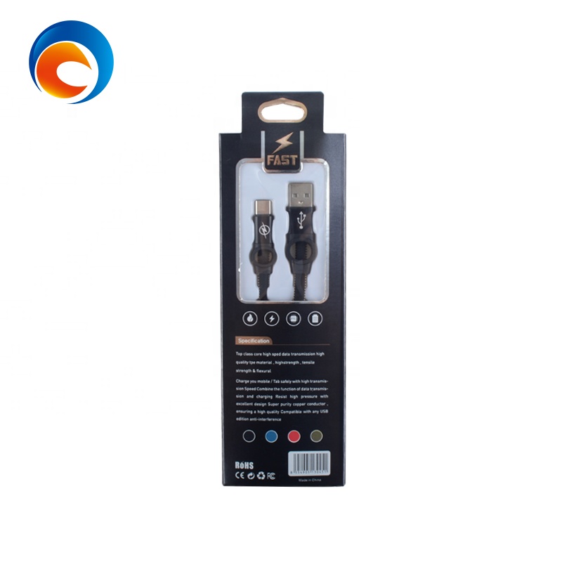 2020 Hot Sell in Amazon 1M 2.4A Nylon Sync Data Line Fast Charger Type C Usb Cable With Box