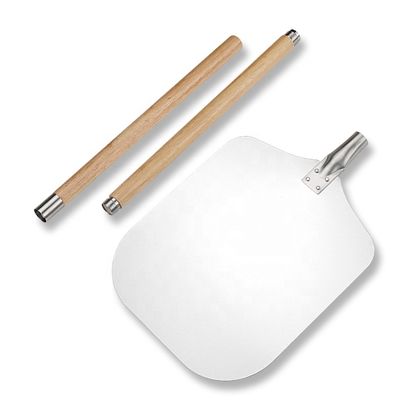 Amazon Hot Sale 12 inch Aluminum Pizza Paddle with Long Wooden Handle Detachable and Adjustable Pizza Turning Peel for Baking