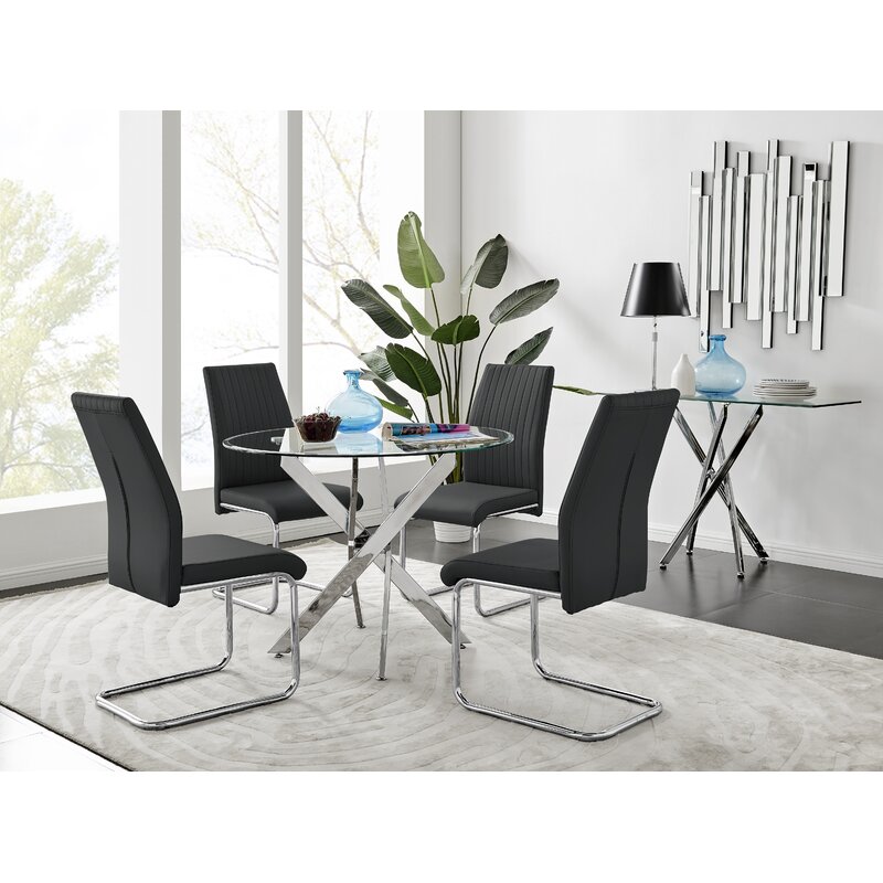 Modern Comedor 5 Piece Glass Top Dining Table Set for 4 Person
