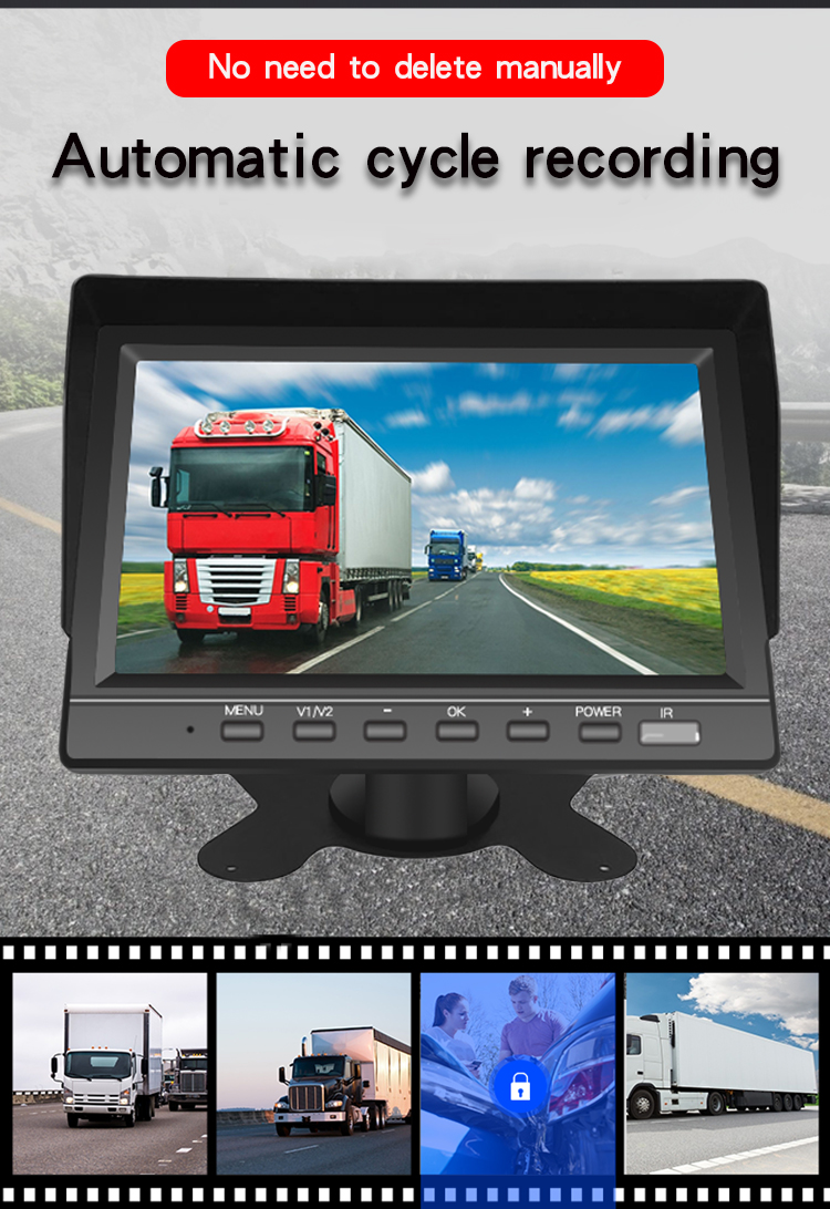 1080P 7 inch Truck DVR Monitor Driving Recorder Dual Lens Front/Rear Dual Recording HD Night Vision Reversing Camera