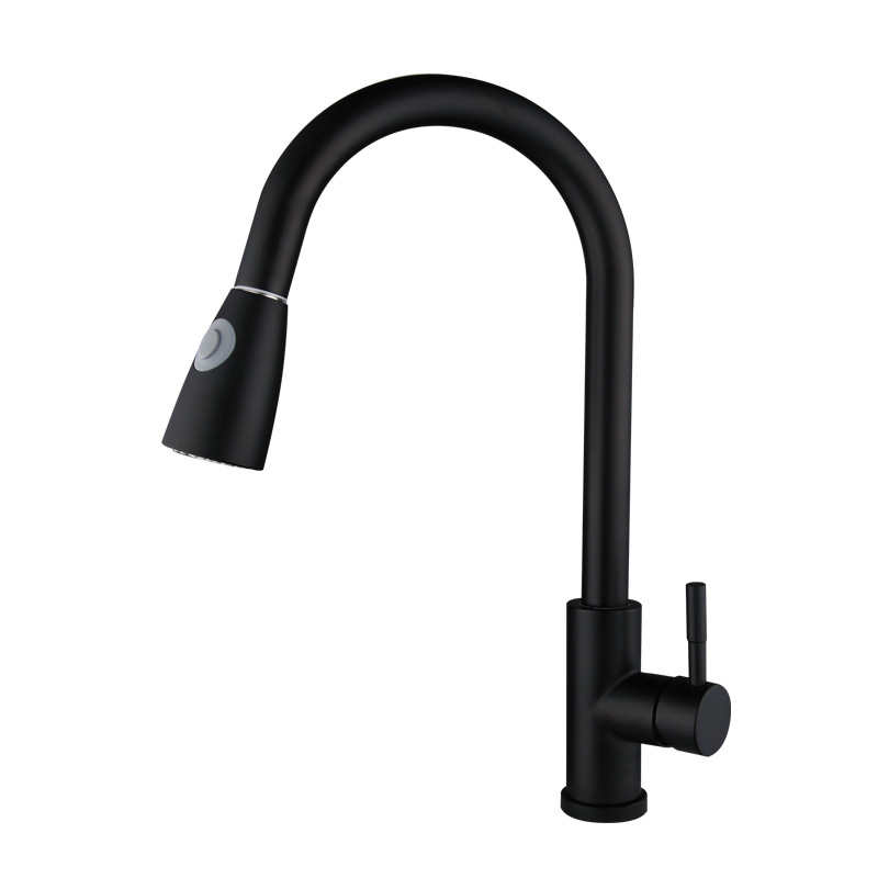 304 stainless steel matte black pull out pull down kitchen faucet