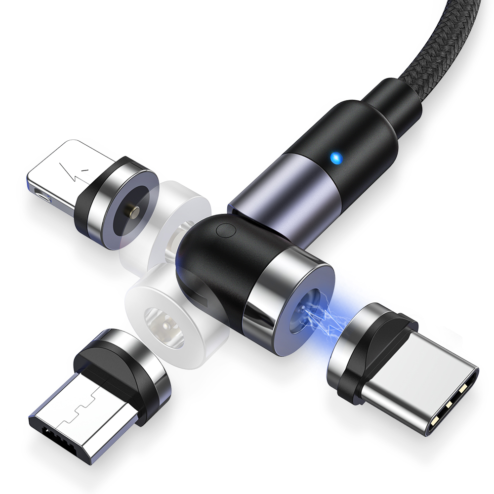 Бесплатная доставка TOPK 2nd Gen 540 вращающийся светодиодный Micro USB Type C Магнитный зарядный кабель