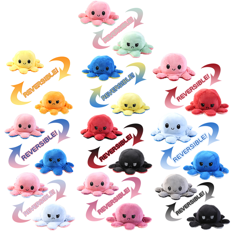 Оригинальная двухсторонняя эмоциональная флип-игрушка Teeturtle Mood Веселая грустная Мягкая Милая миниатюрная многоцветная плюшевая двухсторонняя плюшевая игрушка-осьминог
