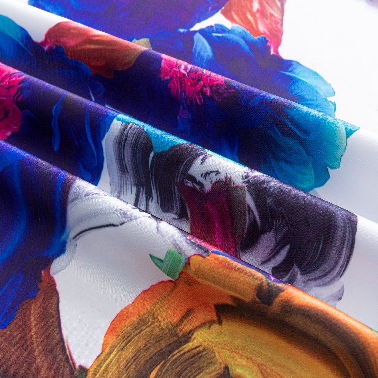 Custom OEM 100% Polyester Stretch Abstract Satin Printed Fabric for dress