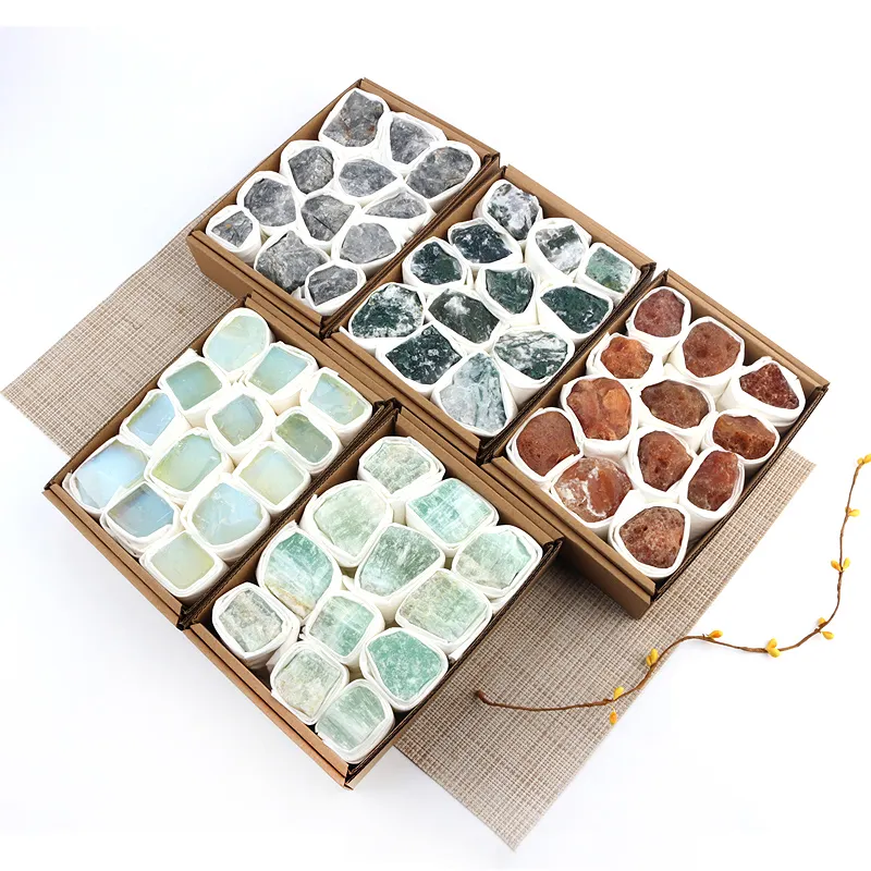 Natural crystal raw stone rough chakra set full customized gift box