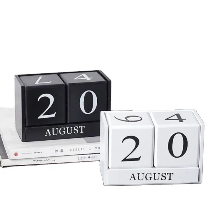 Hot Selling Wooden Material DIY Creative Design Wooden Calendar Countdown Block Calendar Stand Perpetual Calendar Cubes