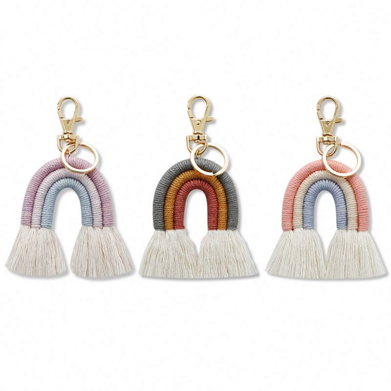 Nordic Wind Pendant Bohemian Tassel Keychains Bag Pendant Ornaments Hand-Woven Keyring Ethnic Wind Selling Rainbow Keychains